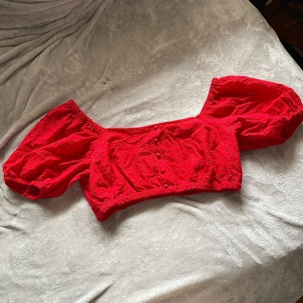 Forever 21 Cherry Red Sweetheart Eyelet Crop Top